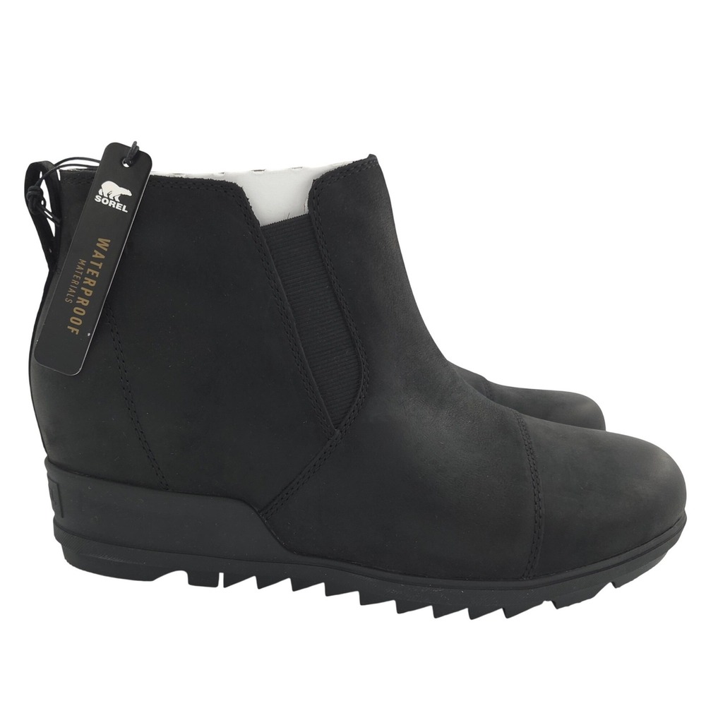 Sorel Evie Pull On Booties Women 11 Black Waterproof Leather Wedge Boot NEW - Picture 2 of 11
